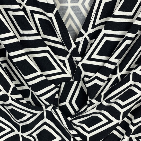 CACHE Black White Long Sleeve Front Wrap Stretch‎ Dress Womens Sz Medium - Picture 3 of 5